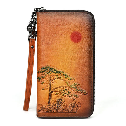 womens leather wallet long rising sun