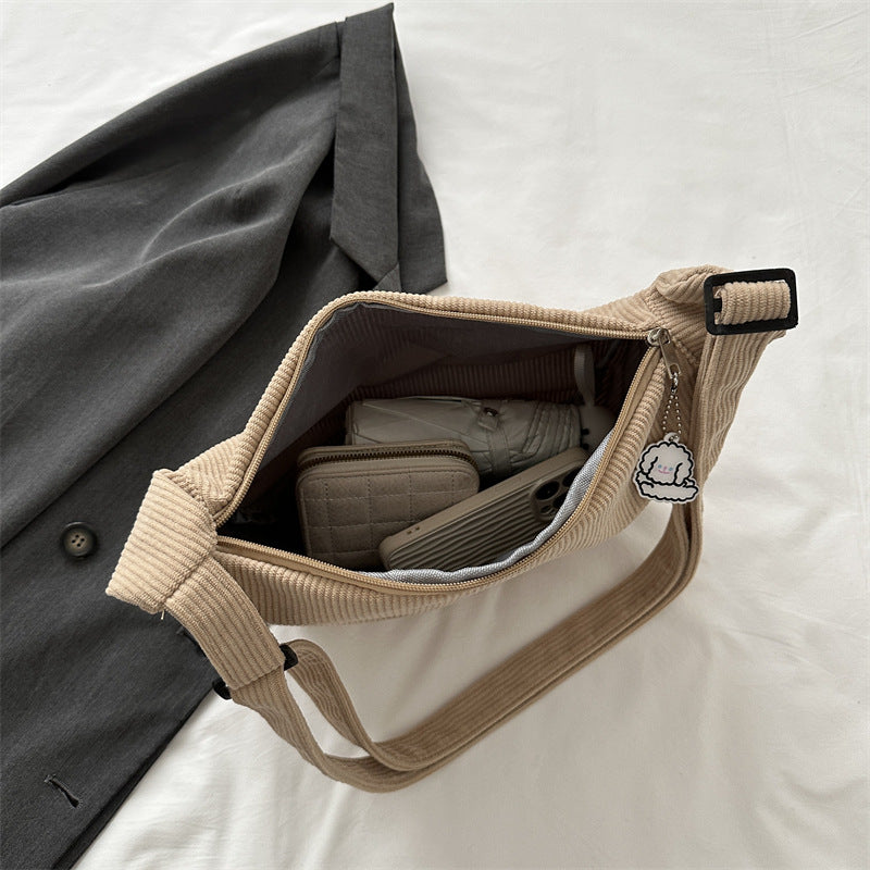 corduroy idle style all match artistic one shoulder messenger bag student casual female simple