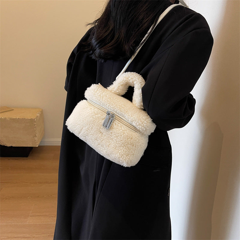 autumn and winter lamb wool niche popular womens bags plush portable