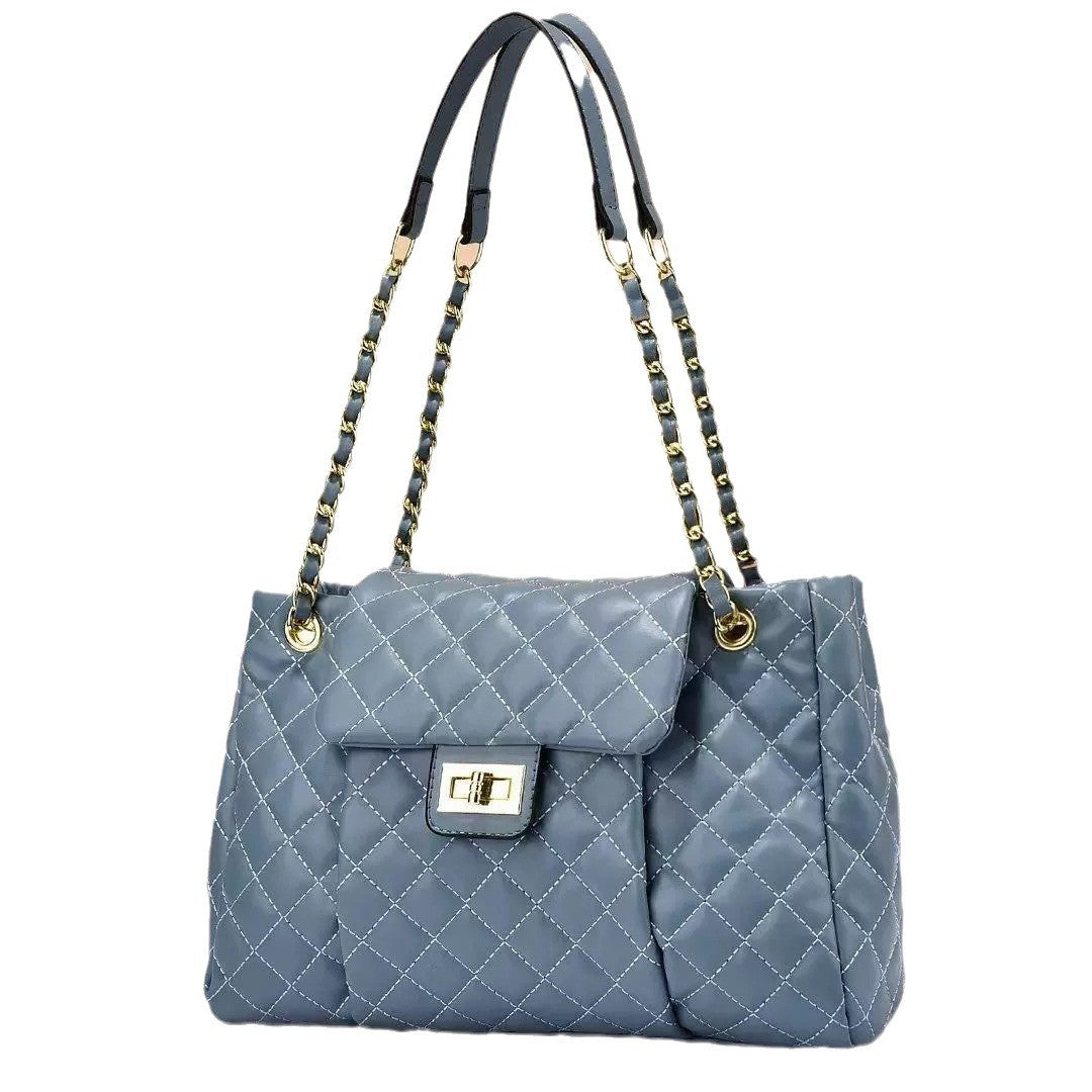 womens solid color simple embroidery thread rhombus large capacity chain shoulder messenger bag