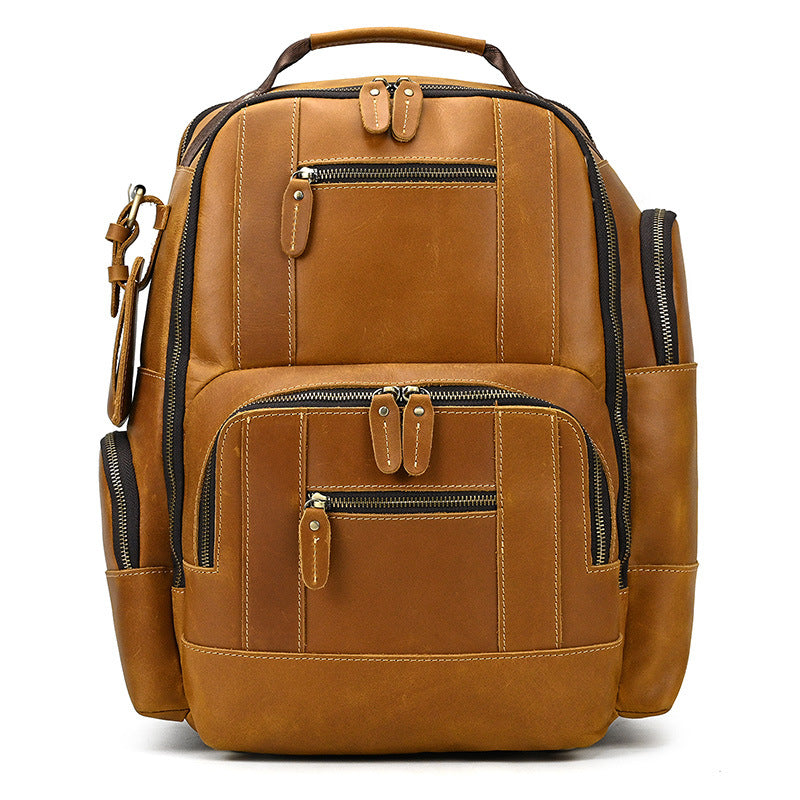 mens leather backpack retro large capacity multi pocket