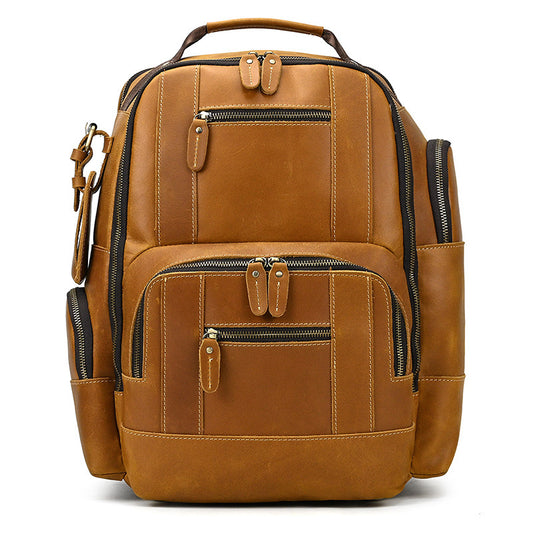 mens leather backpack retro large capacity multi pocket