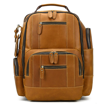 mens leather backpack retro large capacity multi pocket