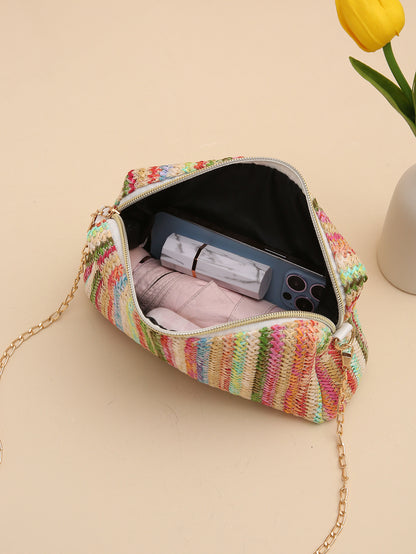 rainbow straw bag woven camera bag all match girls crossbody bag