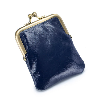first layer oil wax cowhide retro compact clip coin purse