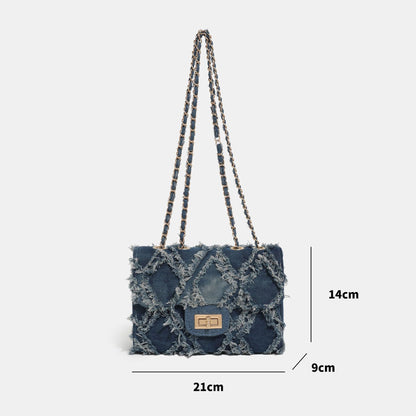 Denim Chain Flap Rhombus Shoulder Bag