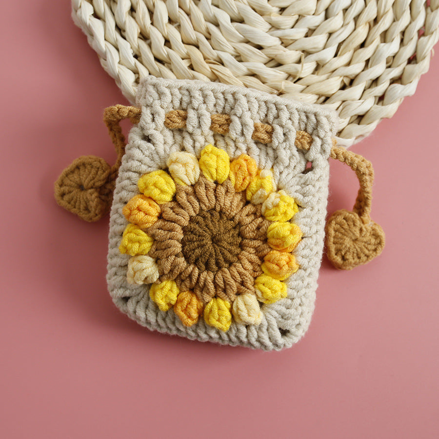 sweet sunflower hand woven mini drawstring coin purse