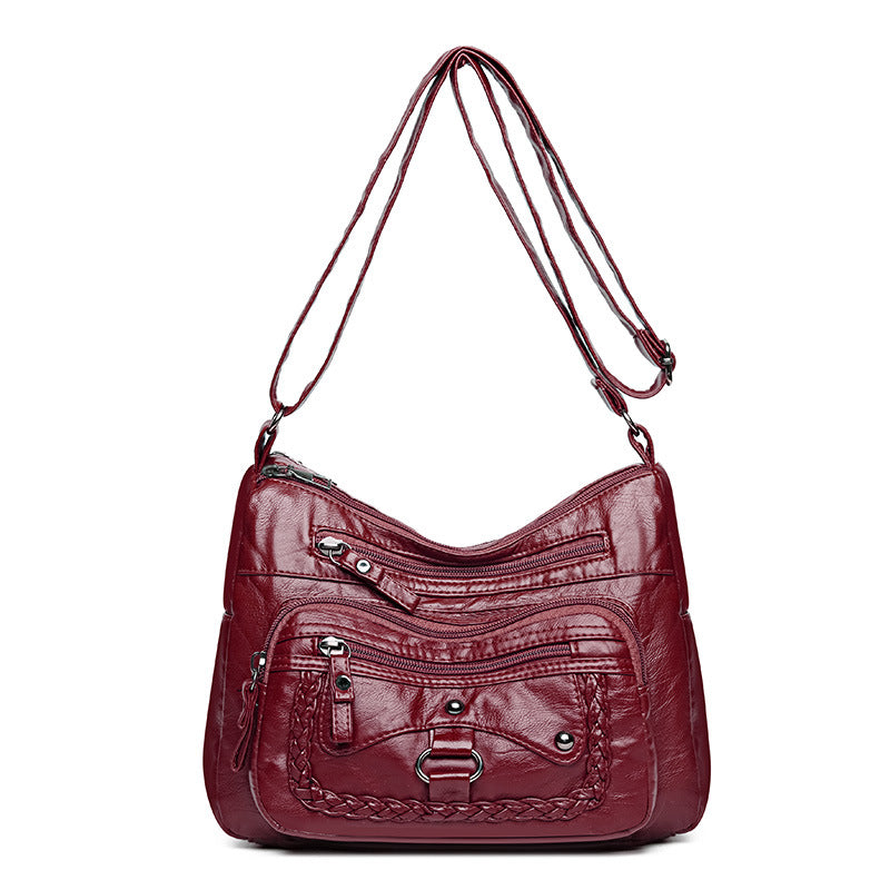 multi pocket soft leather high grade shoulder bag