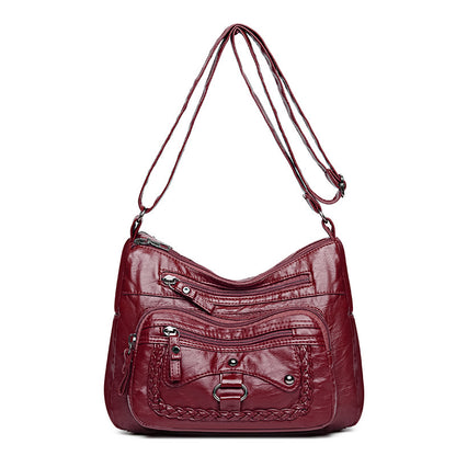 multi pocket soft leather high grade shoulder bag