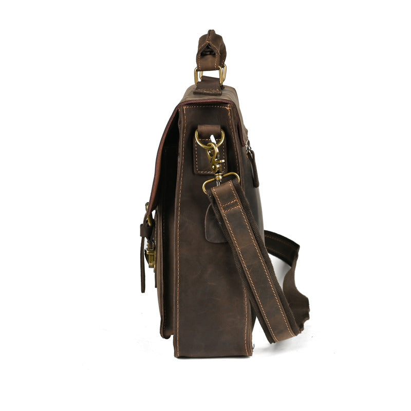 top layer leather one shoulder crossbody laptop bag