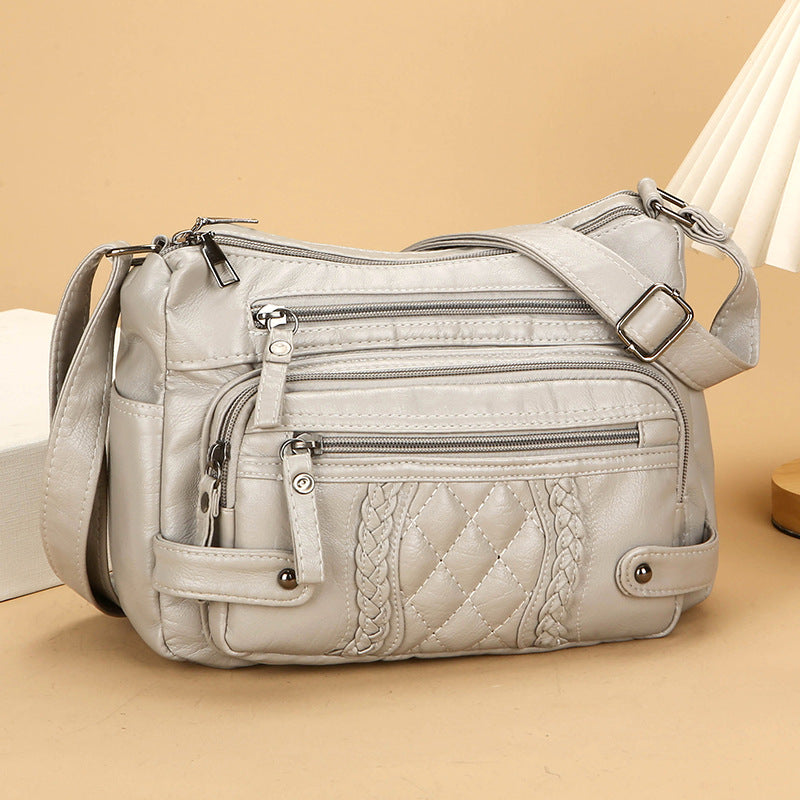 womens multi pocket soft leather shoulder messenger bag