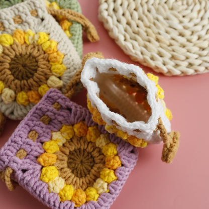 sweet sunflower hand woven mini drawstring coin purse