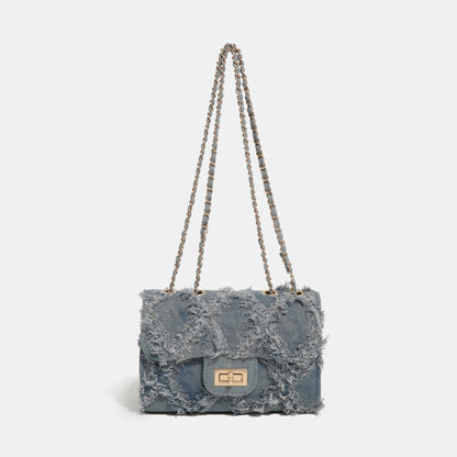 Denim Chain Flap Rhombus Shoulder Bag