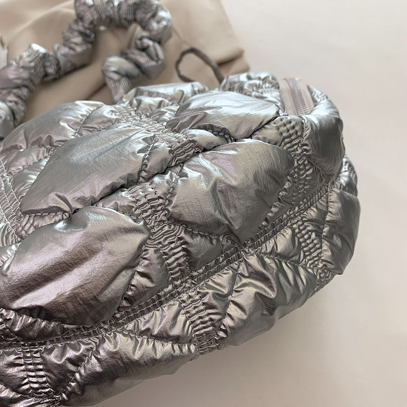 fashion one shoulder underarm bag shiny silver color cloud bag