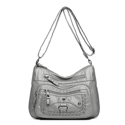 multi pocket soft leather high grade shoulder bag
