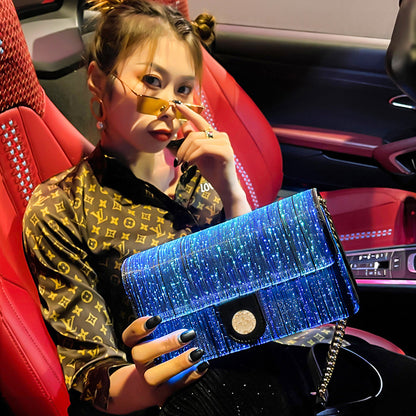 optical fiber leather luminous womens bag small square bag