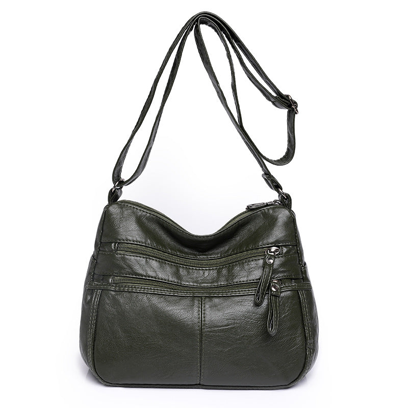 messenger bag shoulder washed soft leather middle aged and elderly versatile