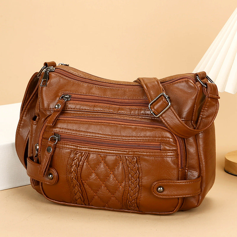 womens multi pocket soft leather shoulder messenger bag