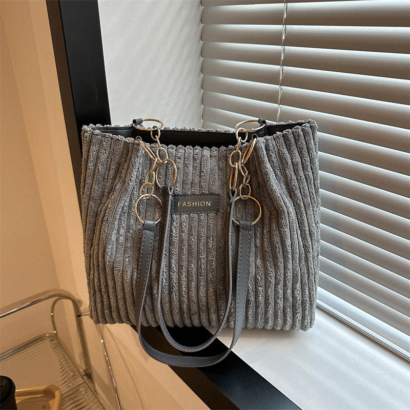 Corduroy Women's Large Capacity Thick Stripe Shoulder Bag