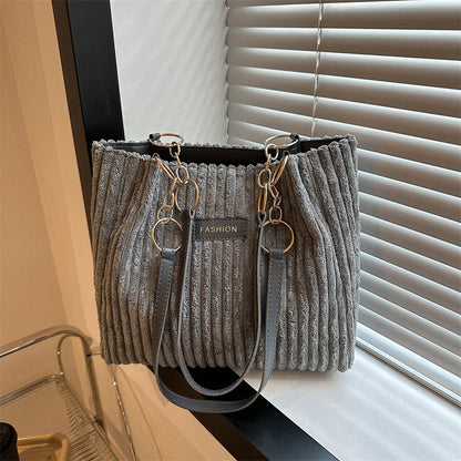 Corduroy Women's Large Capacity Thick Stripe Shoulder Bag