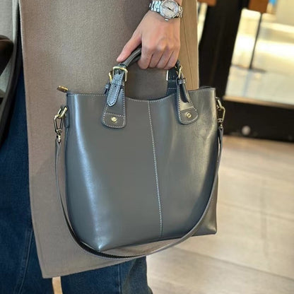 Large Capacity Vegetable Tanned Soft Leather One-shoulder Handbag