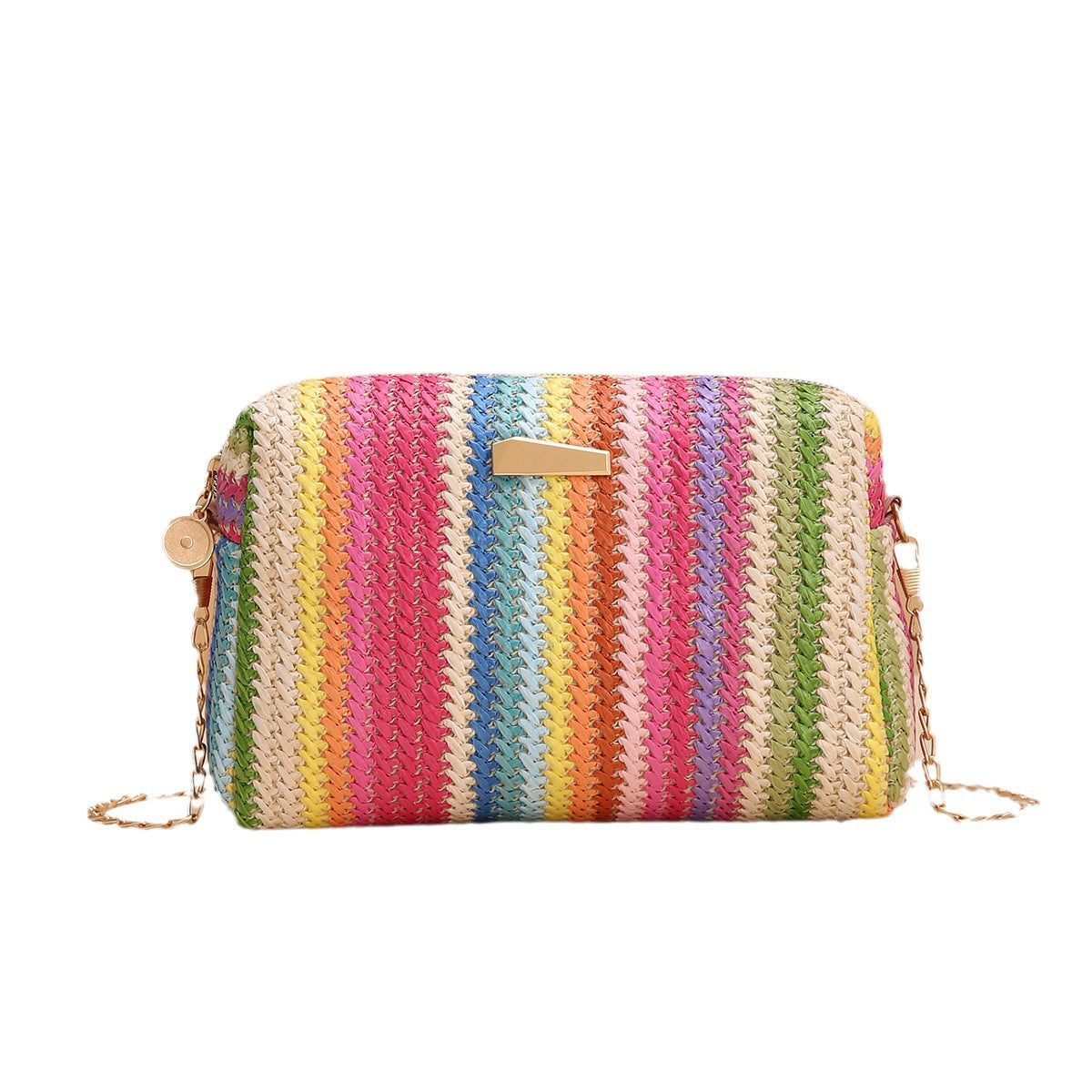 rainbow straw bag woven camera bag all match girls crossbody bag