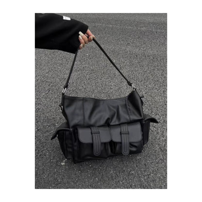 Large Capacity Simple Neutral Dark One-shoulder Oblique Bag