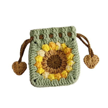 sweet sunflower hand woven mini drawstring coin purse