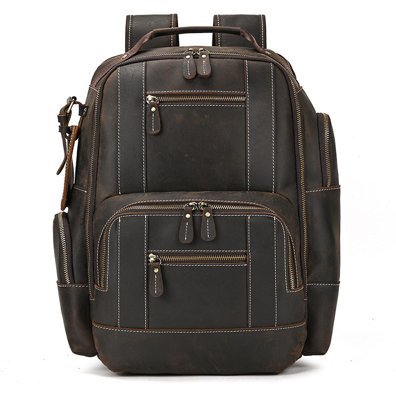 mens leather backpack retro large capacity multi pocket