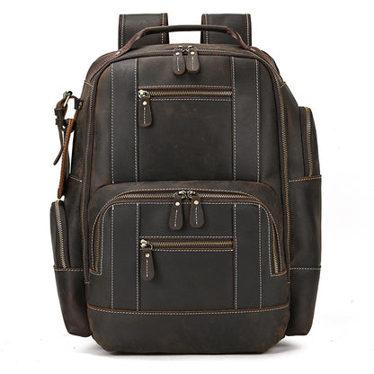 mens leather backpack retro large capacity multi pocket