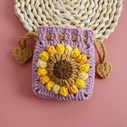 sweet sunflower hand woven mini drawstring coin purse