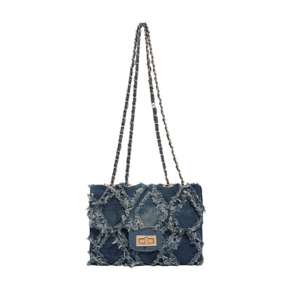 Denim Chain Flap Rhombus Shoulder Bag
