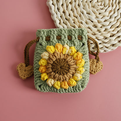 sweet sunflower hand woven mini drawstring coin purse