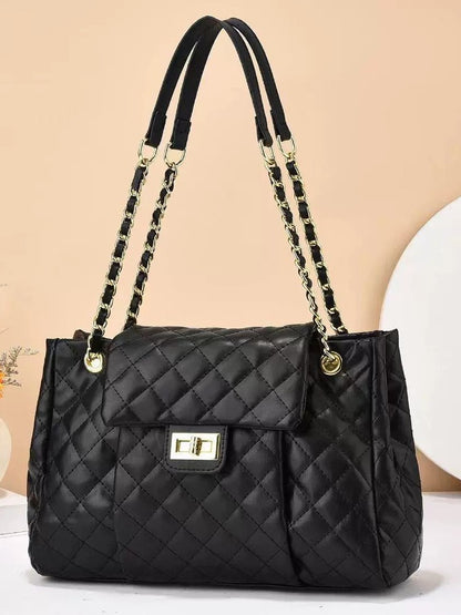 womens solid color simple embroidery thread rhombus large capacity chain shoulder messenger bag