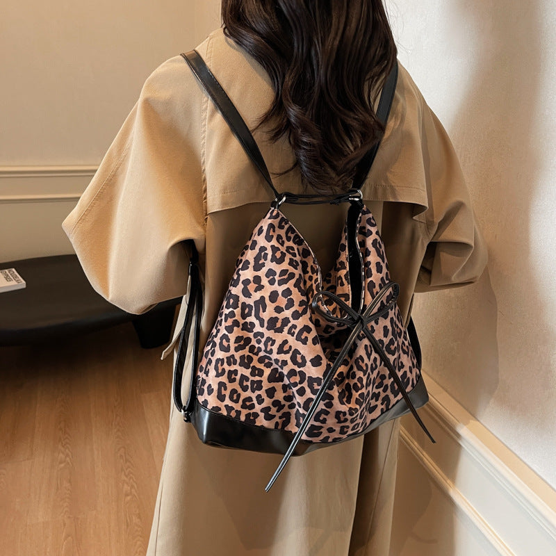 leopard print personality large capacity fashion backpack three purpose