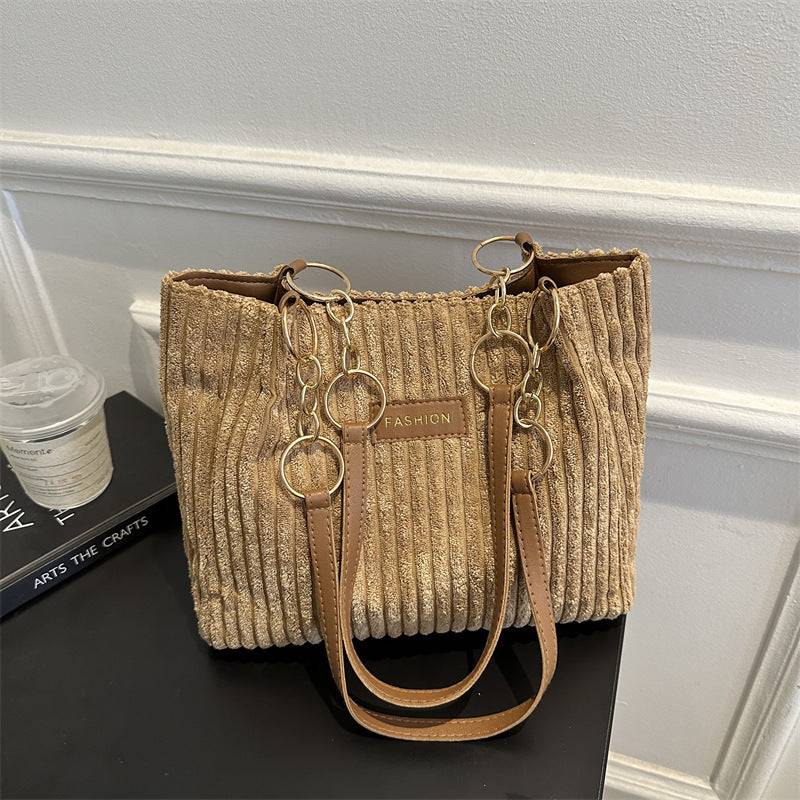 Corduroy Women's Large Capacity Thick Stripe Shoulder Bag