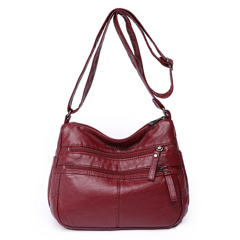 messenger bag shoulder washed soft leather middle aged and elderly versatile