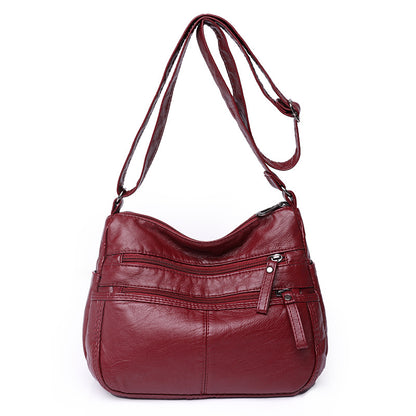 messenger bag shoulder washed soft leather middle aged and elderly versatile