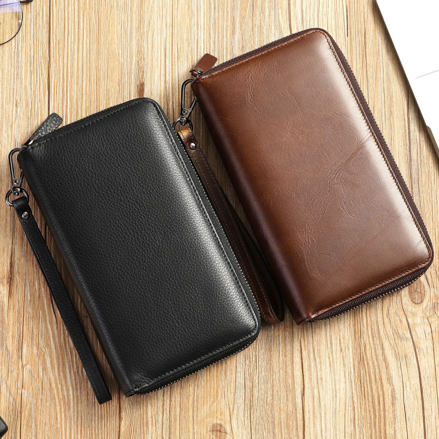 mens long genuine leather clutch wallet zipper