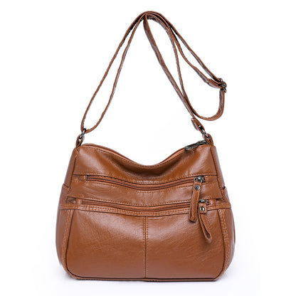 messenger bag shoulder washed soft leather middle aged and elderly versatile