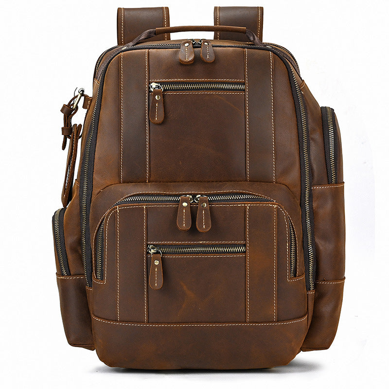 mens leather backpack retro large capacity multi pocket