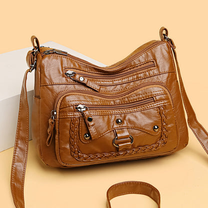 multi pocket soft leather high grade shoulder bag