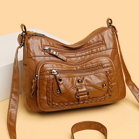 multi pocket soft leather high grade shoulder bag