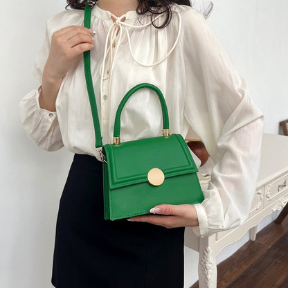 Lock Single Shoulder Crossbody Solid Color Textured Small Square Bag