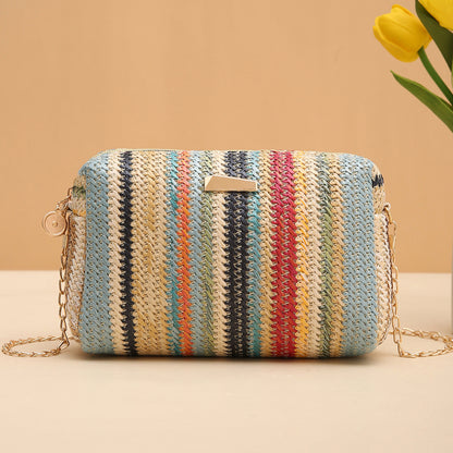 rainbow straw bag woven camera bag all match girls crossbody bag