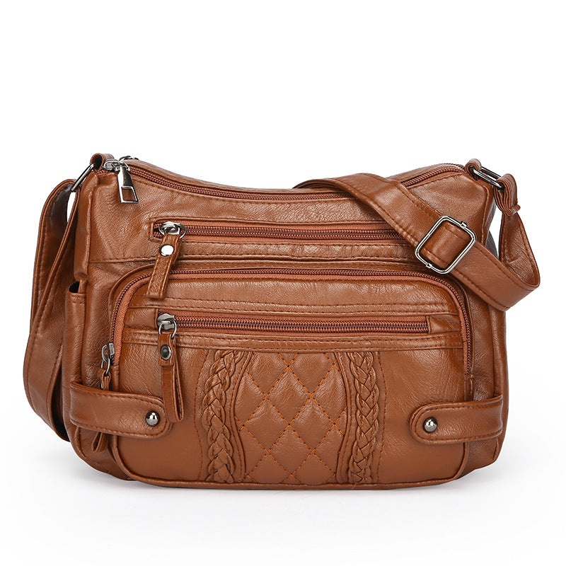womens multi pocket soft leather shoulder messenger bag