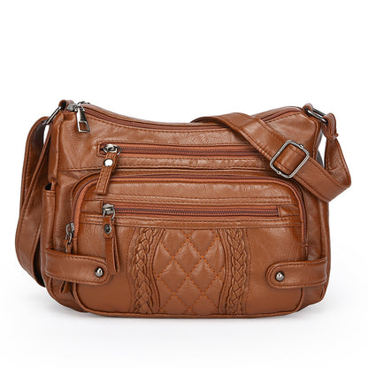 womens multi pocket soft leather shoulder messenger bag