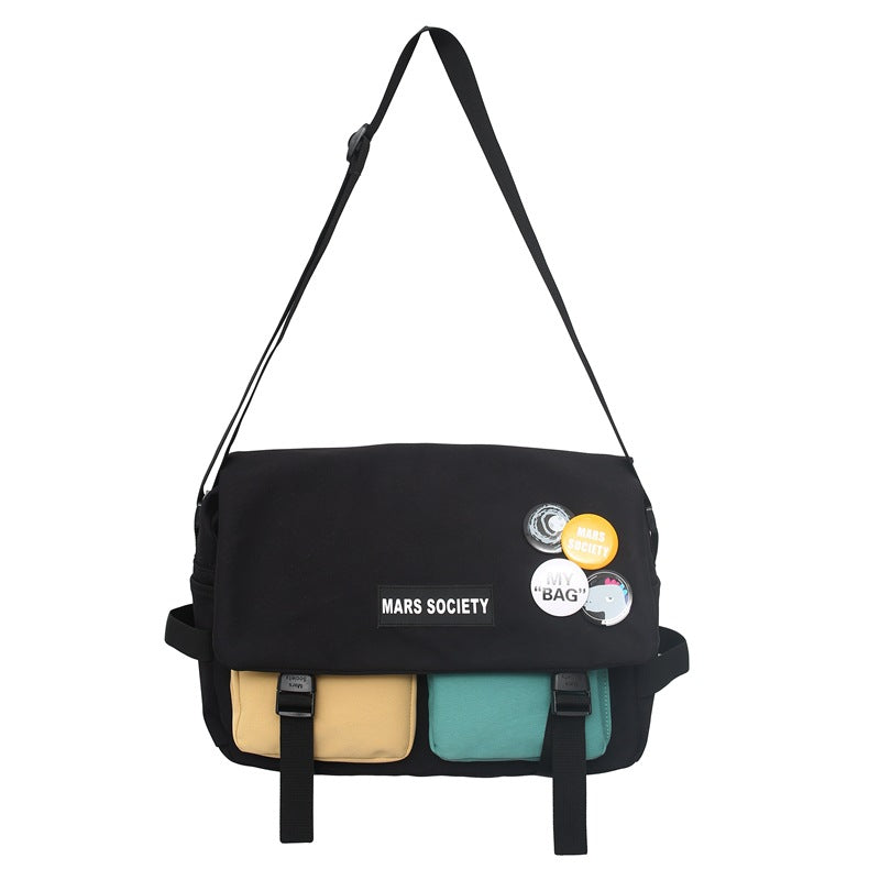 tooling korean style contrast color student shoulder bag japanese style retro color matching