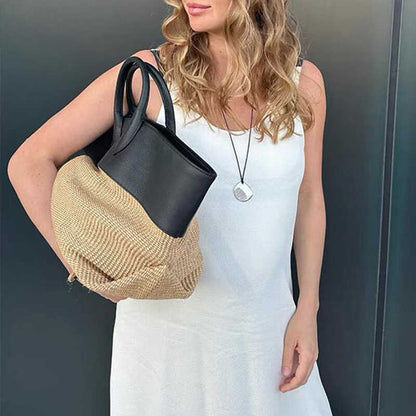 Women's Fashion Color Contrast Stitching Beach Bag