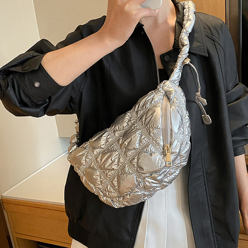 fashion one shoulder underarm bag shiny silver color cloud bag